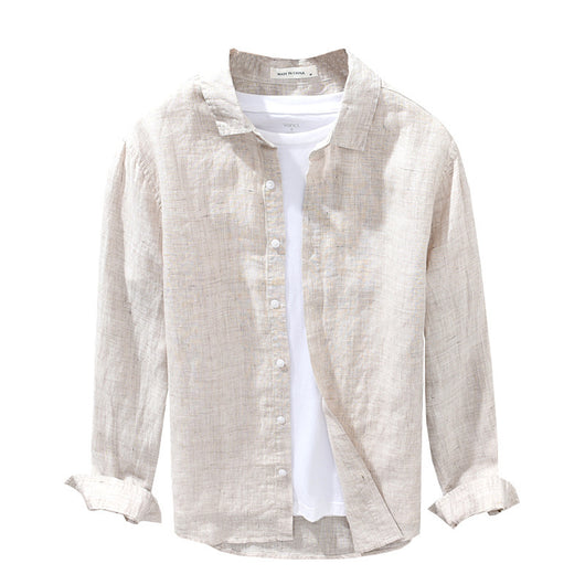Camisa de Lino Transpirable Suelta para Hombre Color Sólido - Image 4