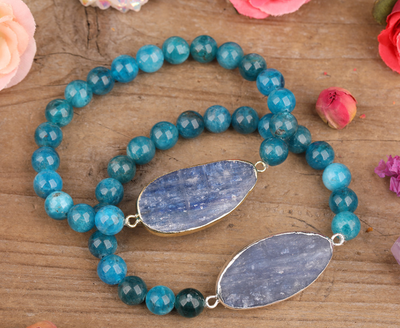 Pulsera de Cristal Azul Natural con Disco para Mujer - Image 2