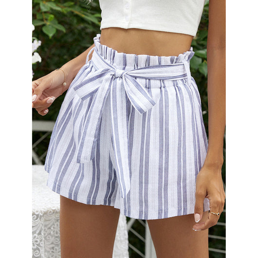 Pantalones Cortos de Tiro Alto con Cinturón y Rayas, Pierna Ancha - Image 8