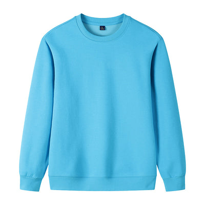 Navy blue pure cotton long sleeve round neck sweatshirt with ribbed cuffs and hem, displayed flat. - Image 7