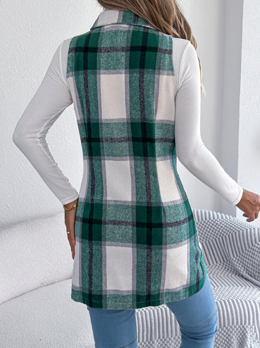 Chaleco Largo de Tweed Cuadros Doble Botonadura con Bolsillos - Image 11