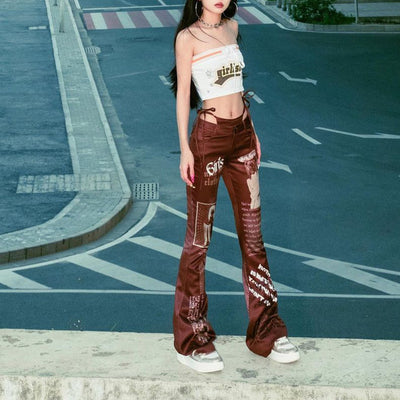 Pantalones Casuales Street Style con Diseño de Cordones y Letras Estampadas - Image 7