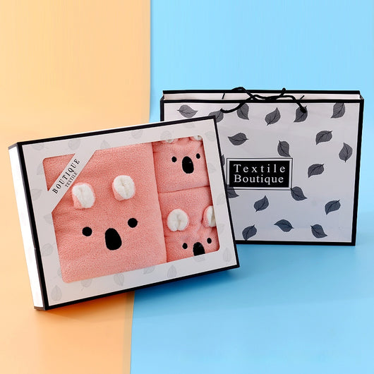 Juego de Toallas de Baño Coral Velvet con Diseño Orejas de Conejo y Koala - Set Regalo - Image 20