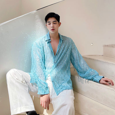 Camisa de Malla Brillante con Flecos y Lentejuelas para Hombre - Image 7