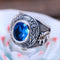 Anillo de Plata 925 Personalizado con Cristal Azul - Diseño Tótem Dominante para Hombre