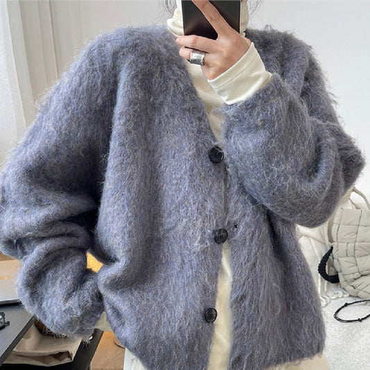 Cardigan Suelto de Lana Suave con Cuello en V - Tejido Cálido y Acogedor