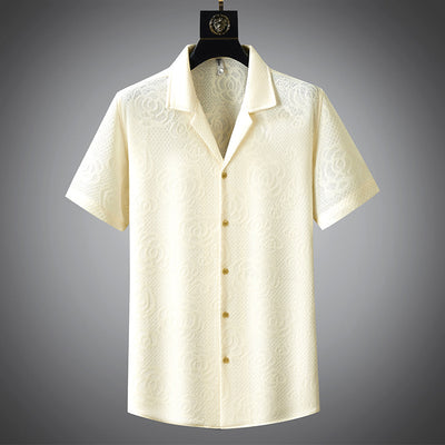 Camisa Jacquard Tejida Premium para Hombre, Manga Corta