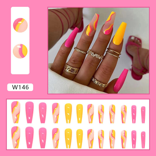 Uñas Postizas Rosa Amarillo Rojo 24 Piezas - Image 2