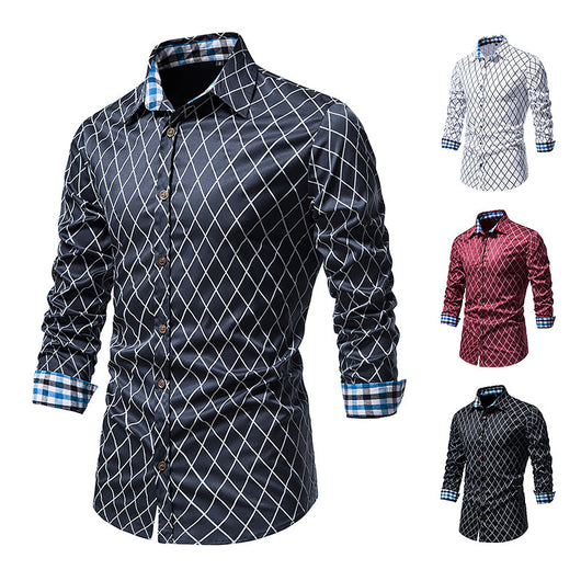 Camisa de Manga Larga para Hombre con Cuadros de Diamante y Contraste de Colores - Image 21