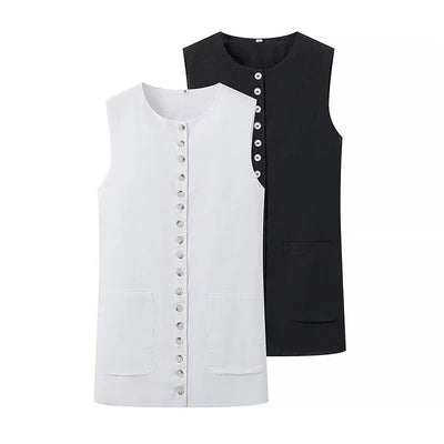 Versatile Buttons Design Round Neck Vest Top