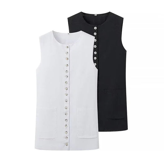 Versatile Buttons Design Round Neck Vest Top