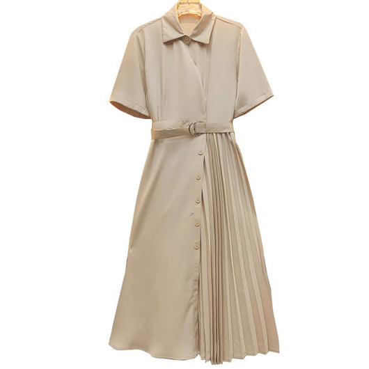 Vestido Camisero con Pliegues Irregulares y Cuello Clásico - Image 5