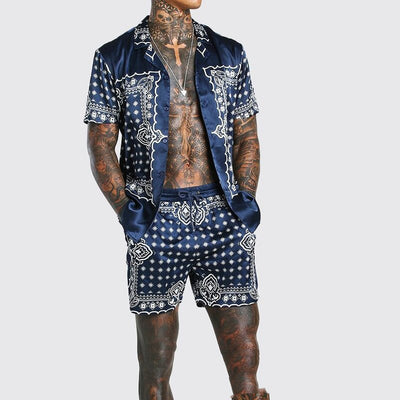 Traje Suelto Hombre Manga Corta Estampado a Rayas - Image 8