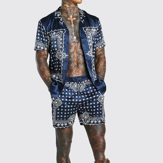 Traje Suelto Hombre Manga Corta Estampado a Rayas - Image 8
