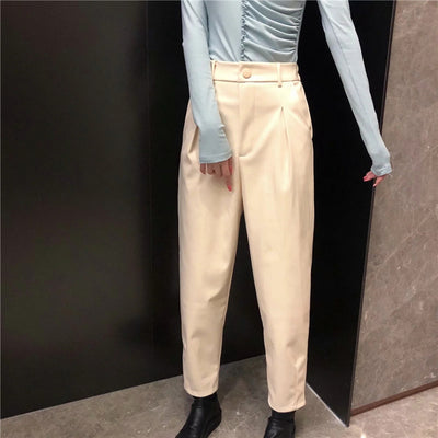 Pantalones Casuales de Cuero Sintético para Mujer