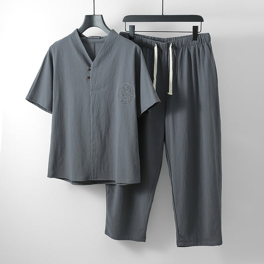 Pantalón Slim Coreano Hombre - Conjunto de 2 Piezas Algodón y Lino - Image 22
