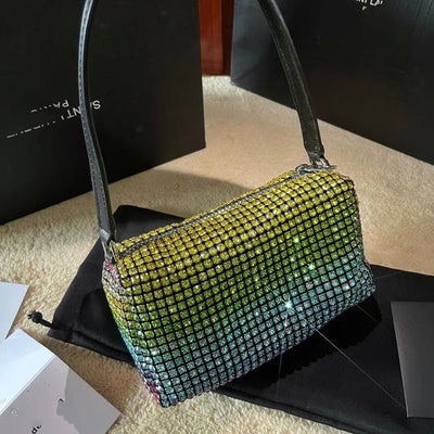 Bolso Cuadrado Portátil con Strass y Acabado Satinado