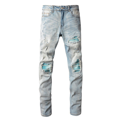 Jeans Azul Cielo Desgastado con Roturas Vintage para Hombre - Image 18