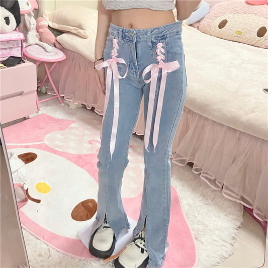 Jeans Talle Alto Ajustado con Cordones de Moda para Mujer - Image 2