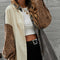 Suéter de Corduroy con Parches de Leopardo y Bloques de Color Gris