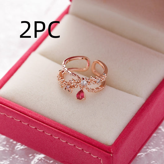 Anillo Flor de Cristal Diamante con Circonita Micro Incrustada - Diseño Abierto Ajustable - Image 17
