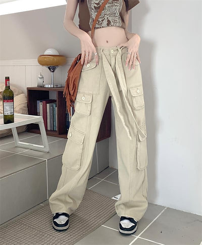 Pantalones Cargo Sueltos Vintage Americano con Múltiples Bolsillos y Detalles Desgastados - Image 20