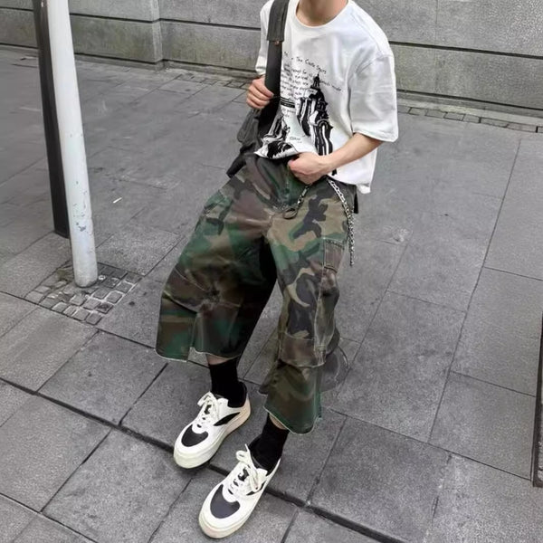 Shorts de Trabajo Holgados Estilo Retro Americano con Camuflaje