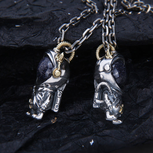 Collar Plata 925 Astronauta Cielo Estrellado Cósmico Vintage - Image 4