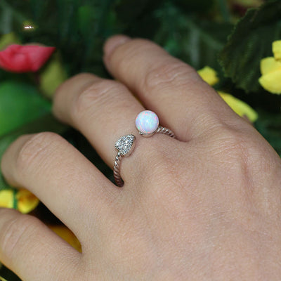 Anillo de Ópalo Blanco con Cuentas de 6mm - Diseño Colorido - Image 10