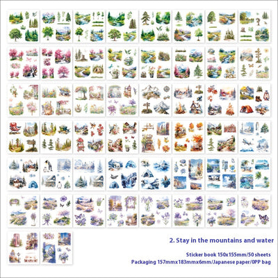 Retro Japanese paper sticker book with 50 sheets of watercolor-style daily life, house, garden, and cafe themed stickers. - Image 4