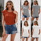 Blusa Suelta Casual con Cuello Redondo y Volantes de Color Sólido