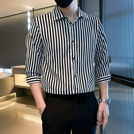 Camisa Casual de Rayas Blancas y Negras para Hombre - Image 6