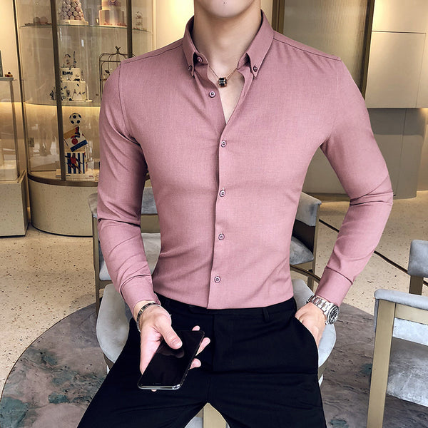 Camisa Manga Larga Estilo Gentleman Británico de Color Sólido