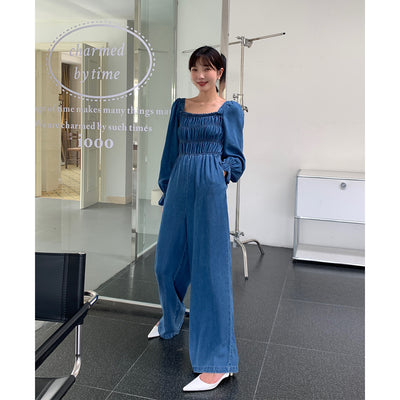 Jumpsuit de Mezclilla con Cuello Cuadrado y Detalle Fruncido para Mujer - Image 2
