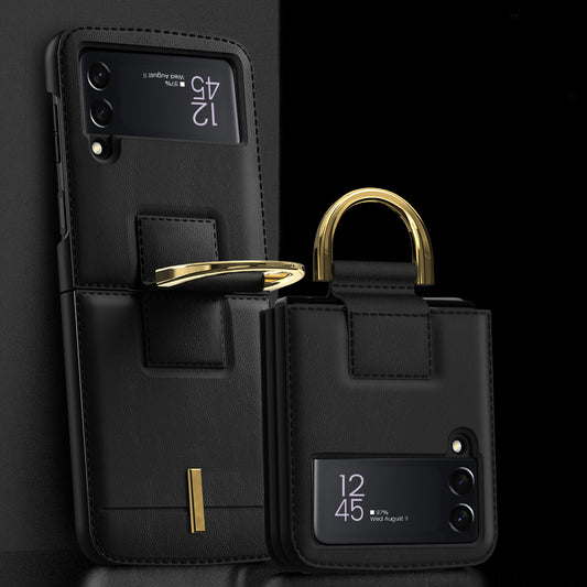 Funda Protectora con Pantalla Plegable, Anillo Anticalda y Correa de Cuero