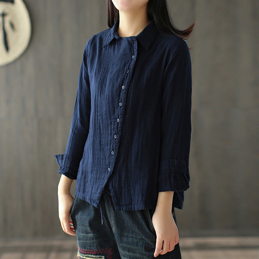 Camisa Retro de Algodón y Lino con Diseño Diagonal - Image 18