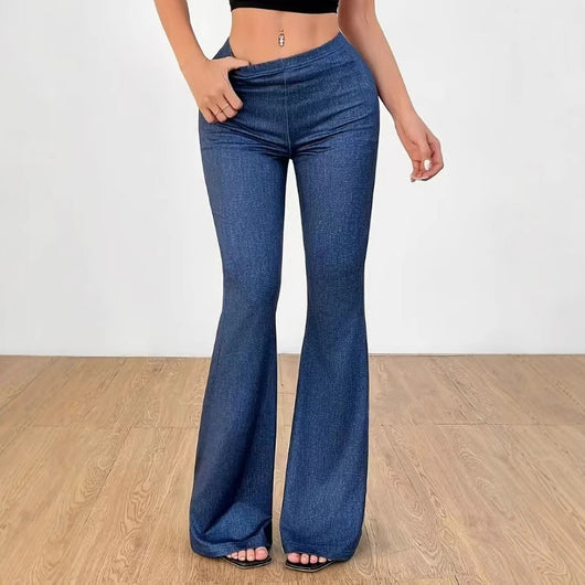 Pantalones Acampanados Denim de Cintura Alta con Estampado para Mujer - Image 3