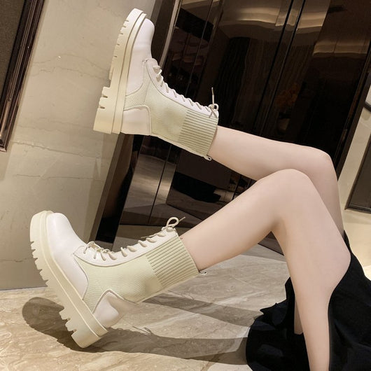 Botas Tobilleras Plataforma Estilo Británico Tejidas Elásticas - Image 4