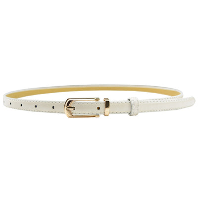 White patent leather women's belt with a slim strap and a gold-tone rectangular pin buckle. - Image 12