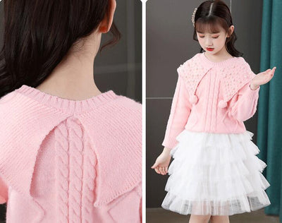 Vestido Dos Piezas de Perlas para Niña - Suéter y Falda Pastel - Image 8