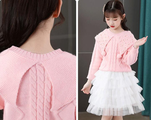 Vestido Dos Piezas de Perlas para Niña - Suéter y Falda Pastel - Image 8