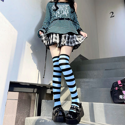Calcetines Rayas Hot Girl Estilo Y2K Harajuku Streetwear Pierna Fina - Image 3