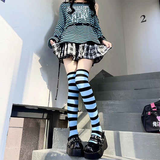 Calcetines Rayas Hot Girl Estilo Y2K Harajuku Streetwear Pierna Fina - Image 3