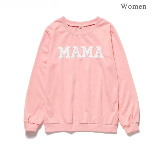 White long-sleeve adult sweater with "MAMA" text and matching child's sweater with "MINI" text. - Image 10