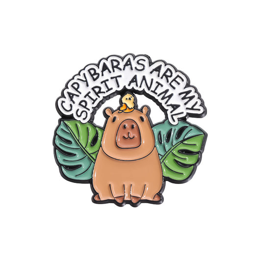 Cute capybara enamel brooch wearing a pink donut with sprinkles and "DONUT WORRY BE CAPPY" text. - Image 19