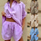 Conjunto de Dos Piezas: Camisa Manga Corta con Solapa y Pantalón Ancho con Shorts de Cordones