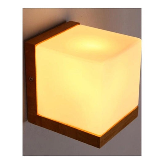 Lámpara de Pared Cuadrada Estilo Japonés en Madera Maciza con Difusor Blanco Esmerilado - Image 2