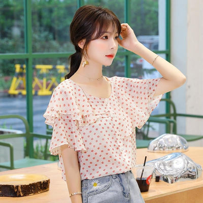 Blusa Retro de Verano con Volantes y Lunares en Chifón - Image 4
