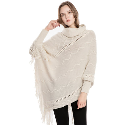 Suéter de Cuello Alto con Flecos Acrilico - Poncho Cálido y Elegante - Image 9