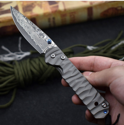 Cuchillo Plegable Táctico Damascus de Acero Inoxidable para Camping y Supervivencia - Image 8